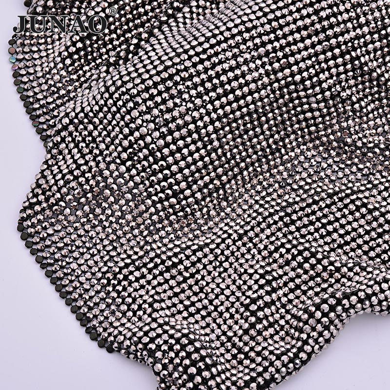 Crystal Mesh Fabric - JUNAO 45*120cm Black Gold Crystal Mesh