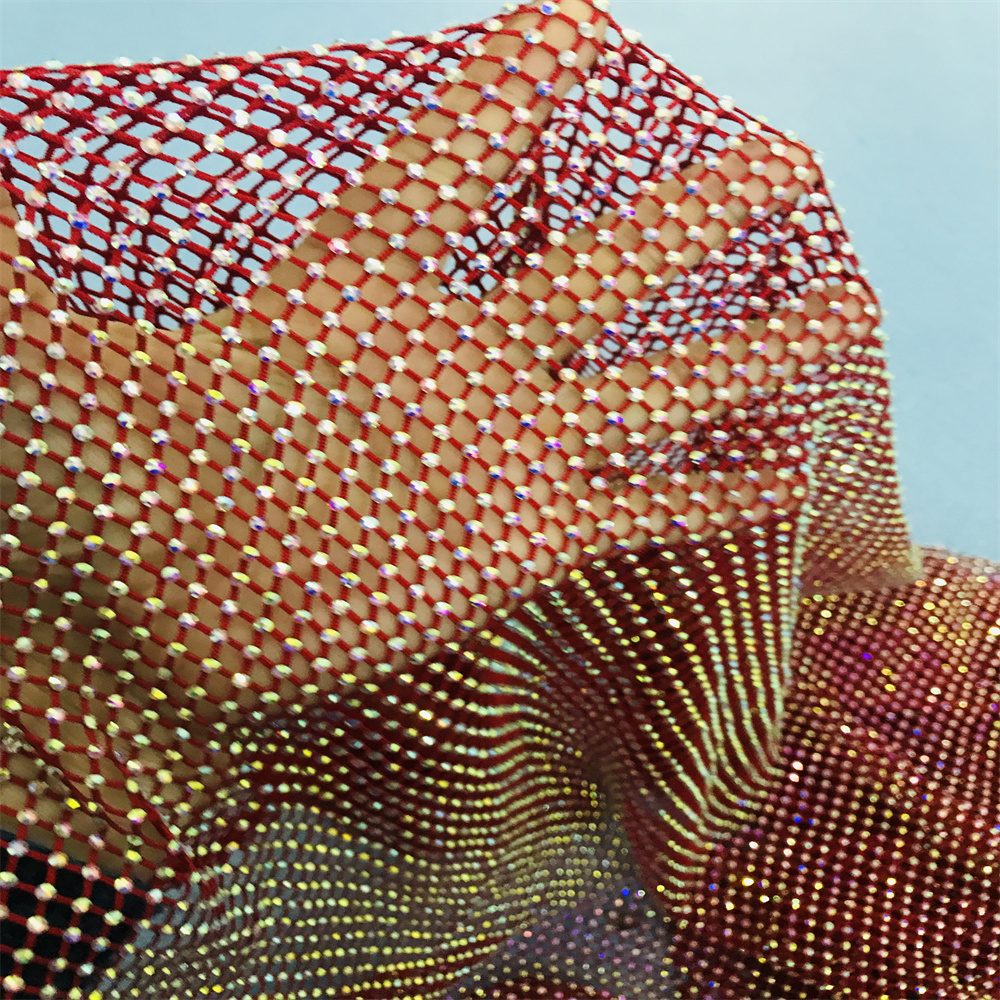 Crystal Mesh Fabric - Chunky Glitter Blue Yellow Glass Rhinestone
