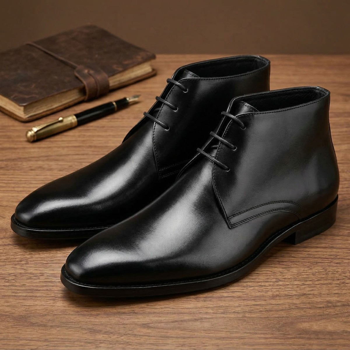 Guipure Lace Panel - Men's Calf Leather Western Ankle Boots