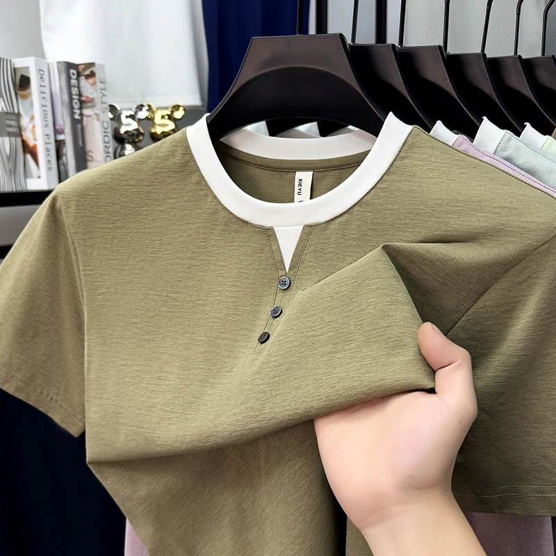 Embellish Knit - Mens Short Sleeve Henley Neck T