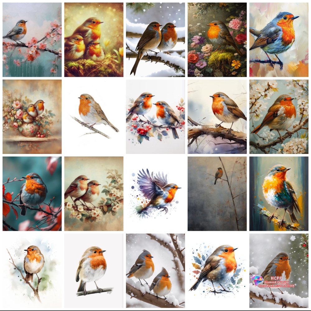 Embroidery Embellishments - unframe Robin Bird Cute Robin Cartoon