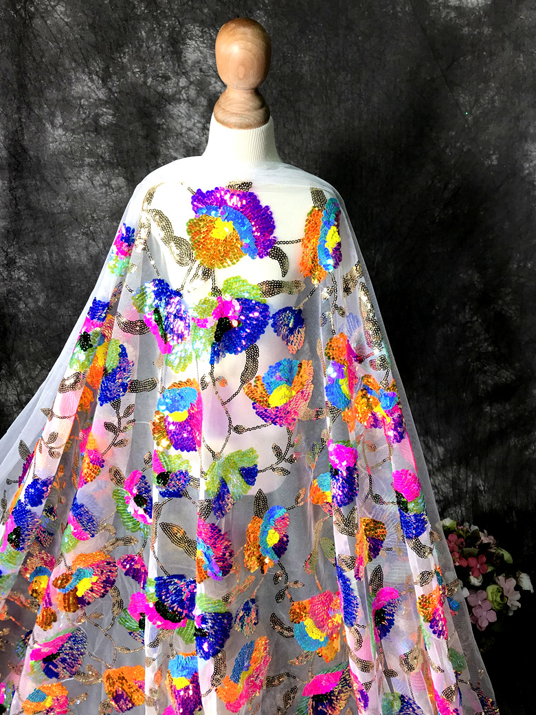Colorful Crystal Sequins Flowe - مراجعة Crystal Mesh Fabric وسعره