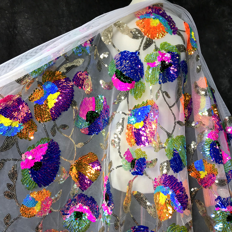 Colorful Crystal Sequins Flowe - مراجعة Crystal Mesh Fabric وسعره