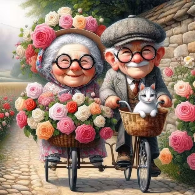Cartoon Happy Old Couple 5D Fu - مراجعة Embroidery Embellishments وسعره