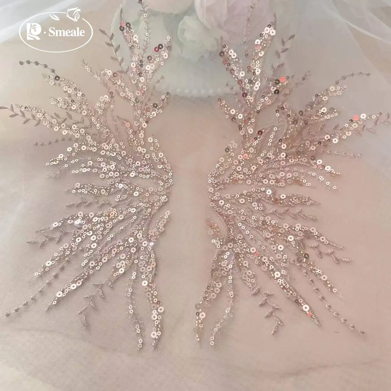 5Pair-2Pair.Rose Gold Sequin T - مراجعة Applique Patch Flower وسعره