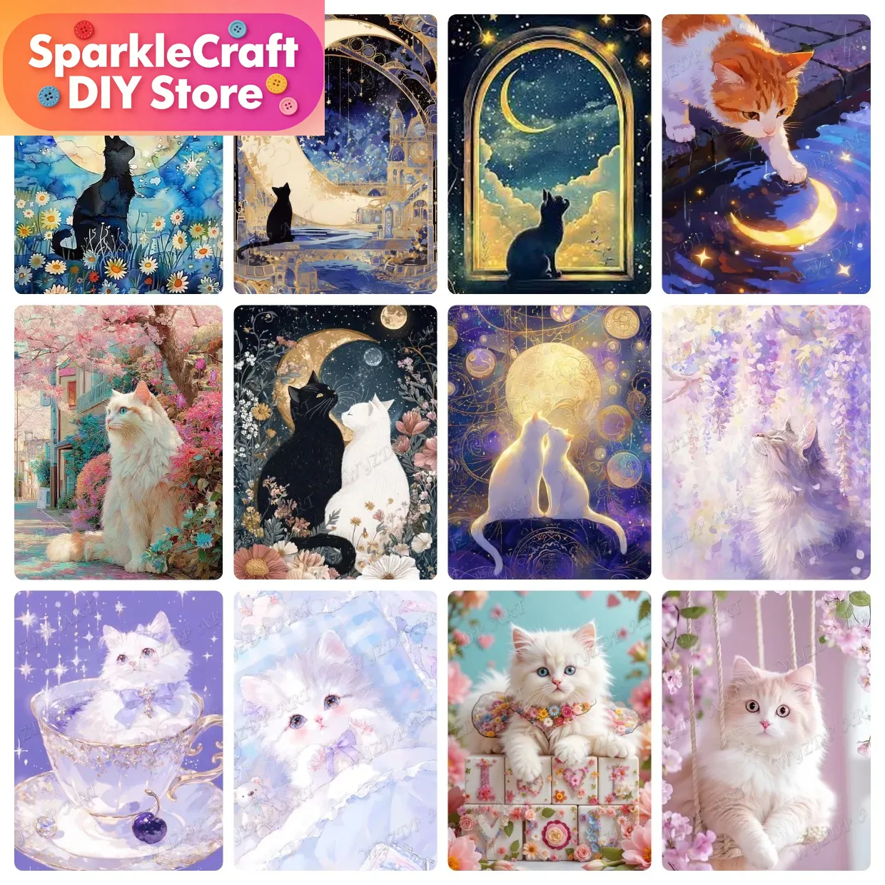 Animal Cat Moon Diamond Painti - مراجعة Embroidery Embellishments وسعره