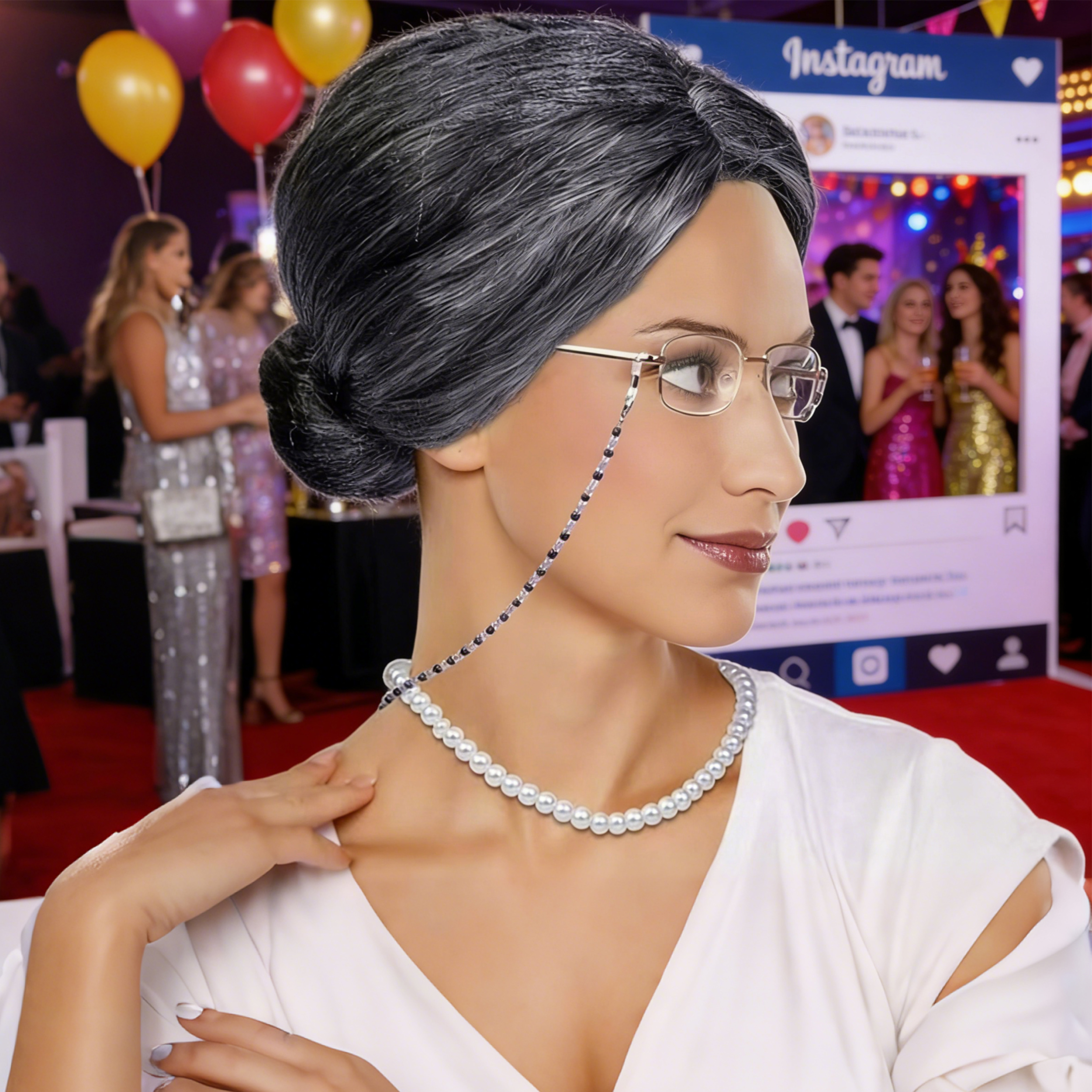 5Pcs Old Lady Costume Set Gran - مراجعة Pearl Trim Chain وسعره