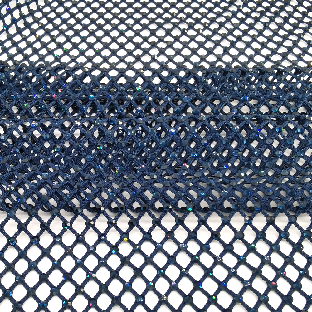 SS10 Rhinestones Mesh Navy Col - مراجعة Crystal Mesh Fabric وسعره