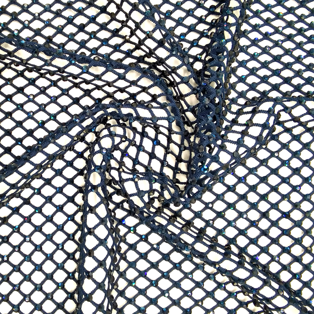 SS10 Rhinestones Mesh Navy Col - مراجعة Crystal Mesh Fabric وسعره