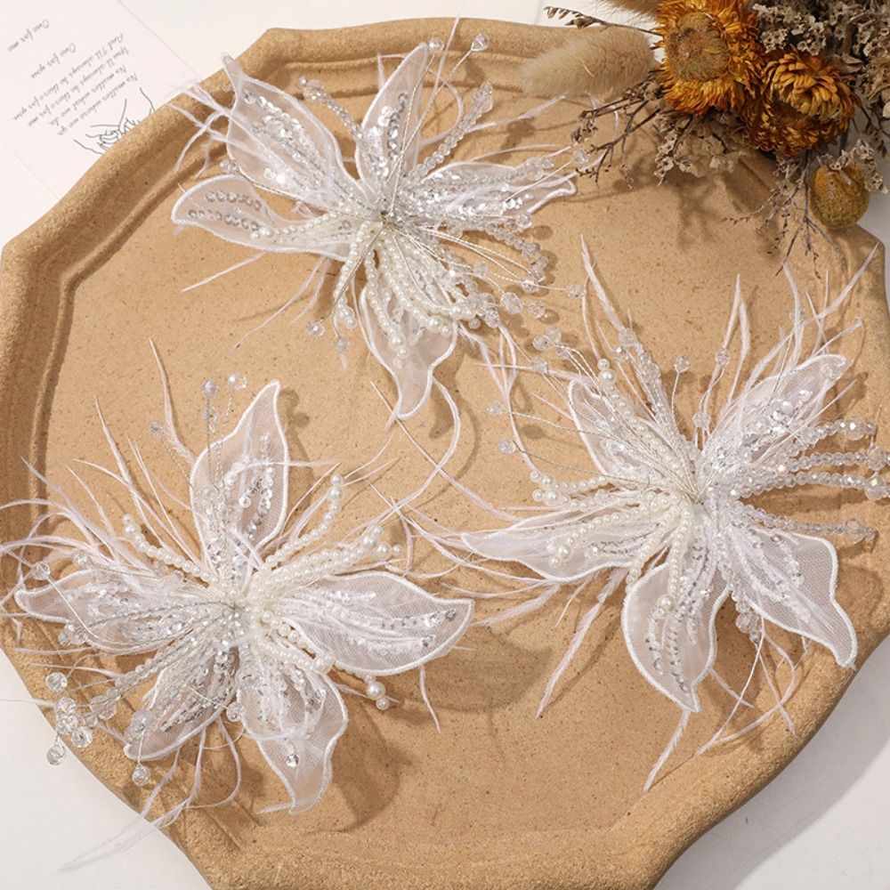 1PC Feather Pearl 3D Organza F - مراجعة Applique Patch Flower وسعره