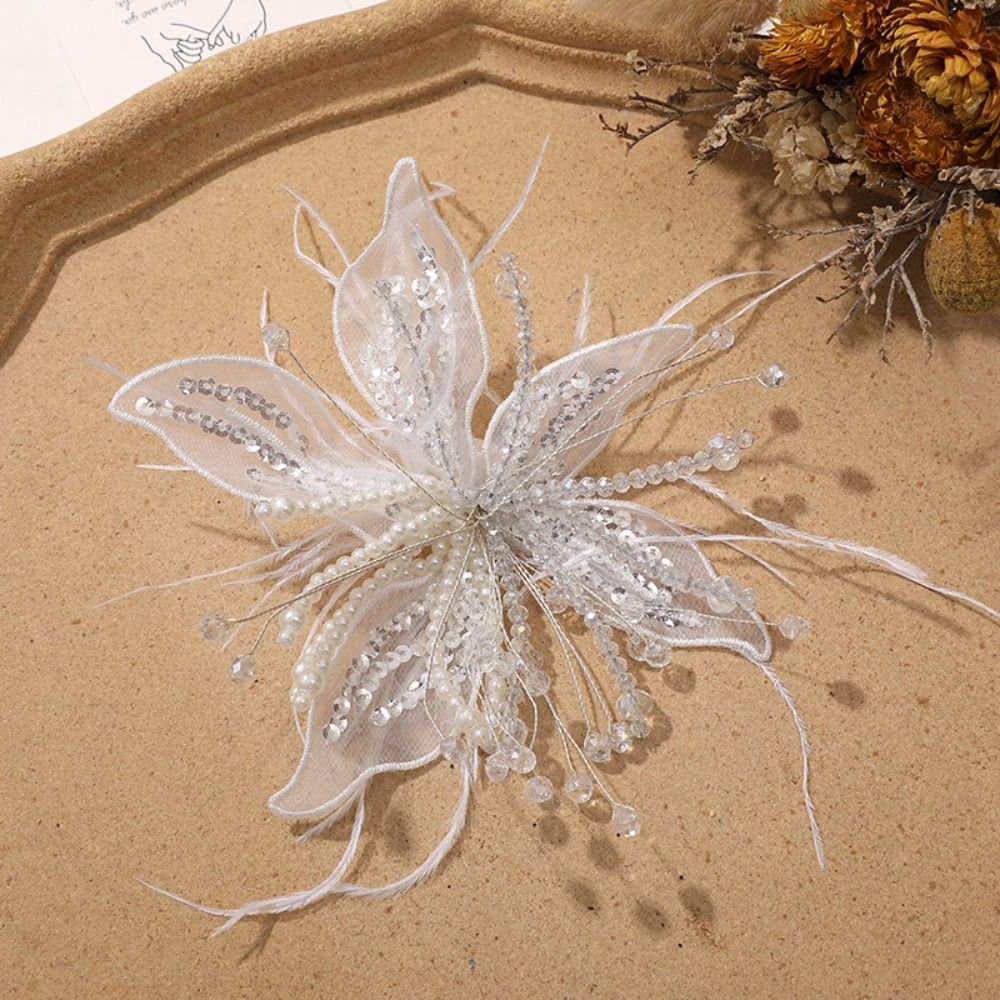 1PC Feather Pearl 3D Organza F - مراجعة Applique Patch Flower وسعره