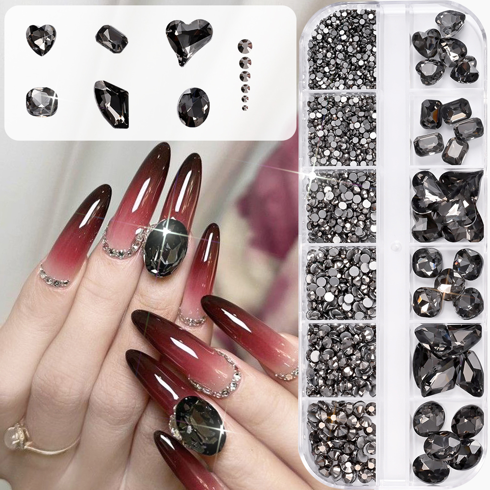 12Grids 3D Black Heart/Square/ - مراجعة Hotfix Rhinestone Sheet وسعره