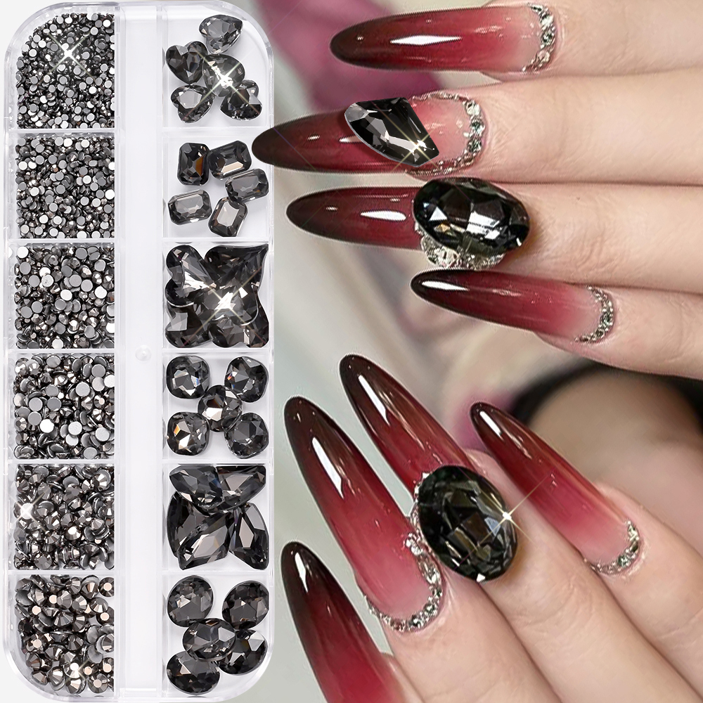 12Grids 3D Black Heart/Square/ - مراجعة Hotfix Rhinestone Sheet وسعره