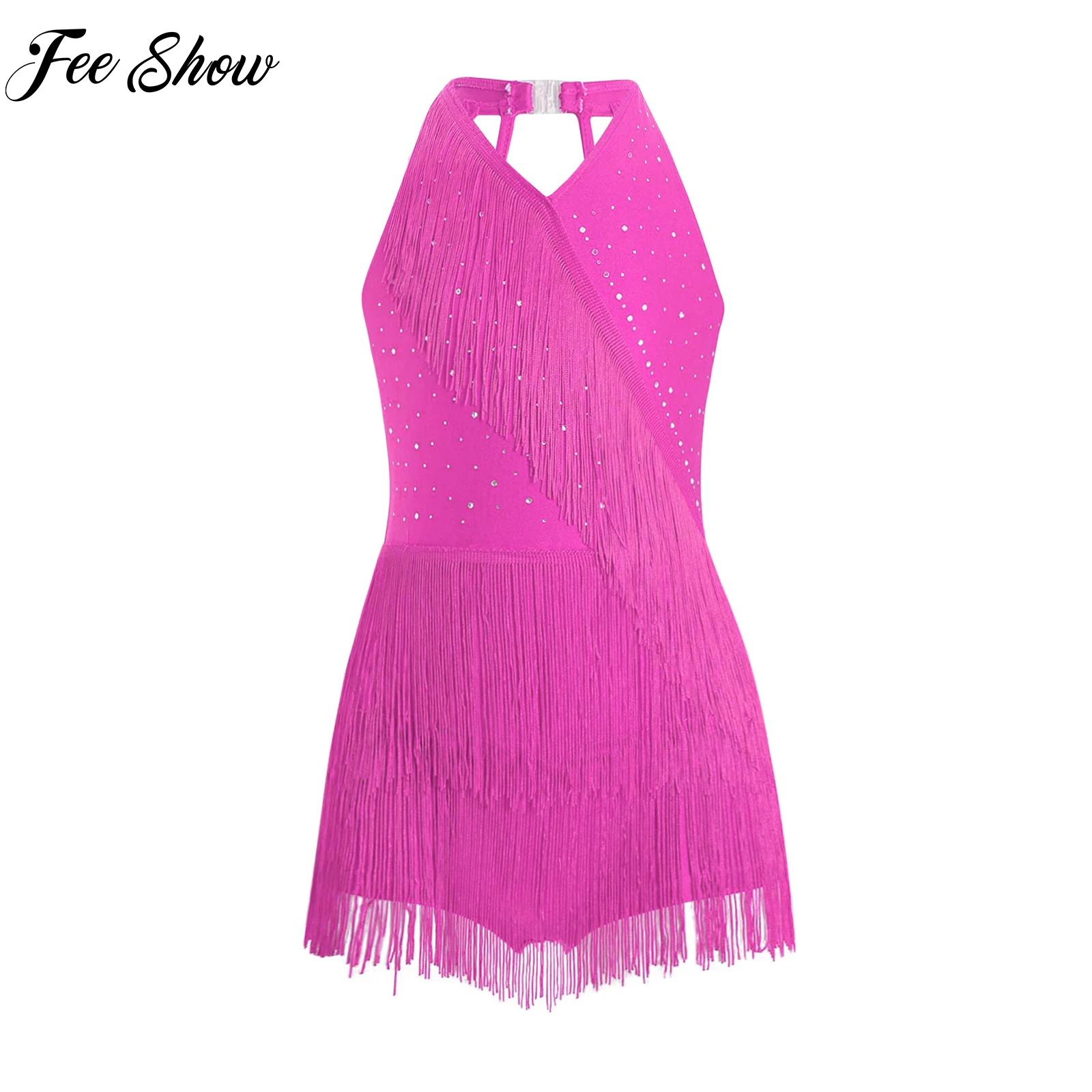 Kids Girls Shiny Tassel Leotar - مراجعة Rhinestone Banding Trim وسعره