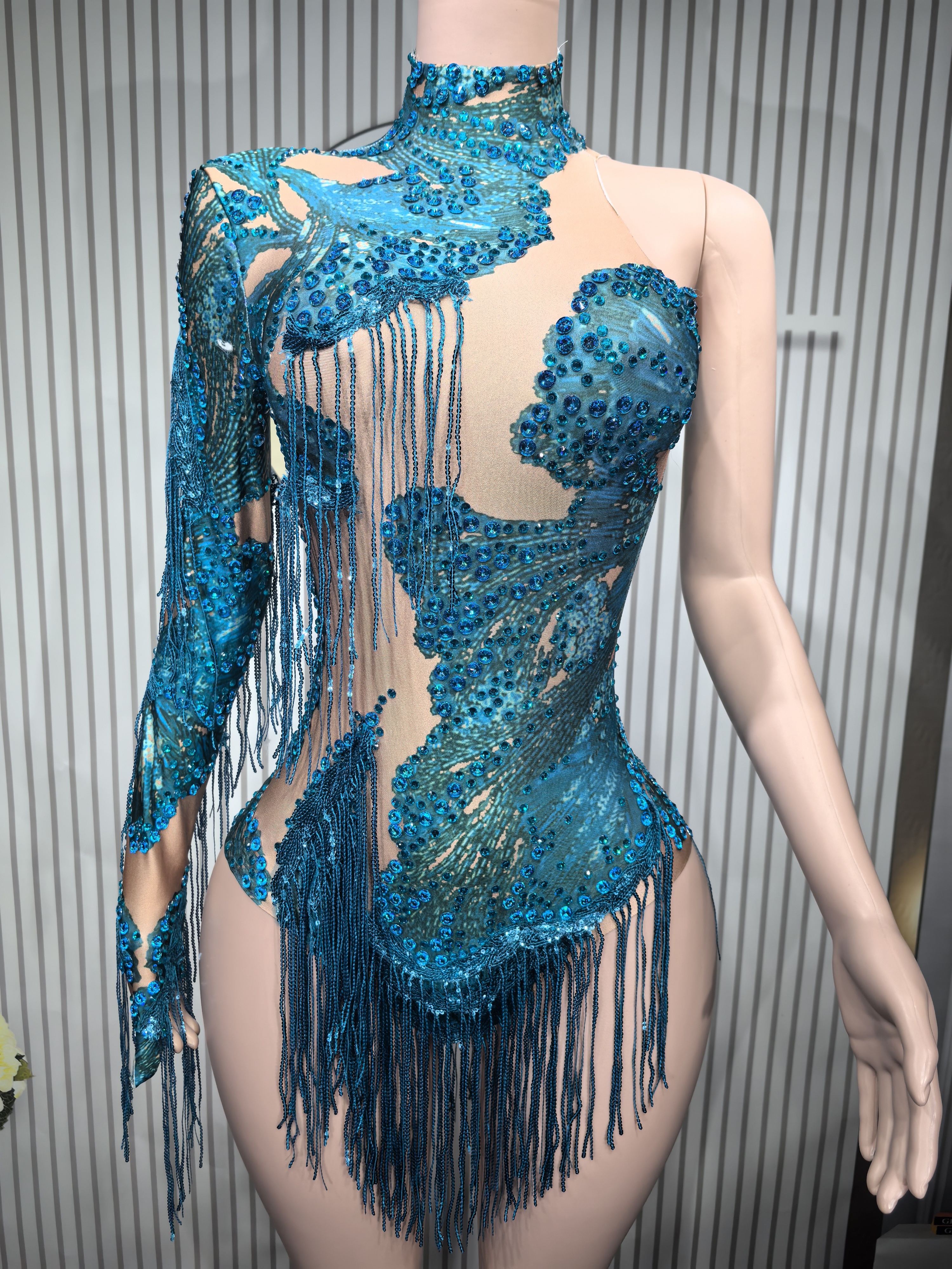 Sexy Skinny Leotard Singer Dan - مراجعة Rhinestone Banding Trim وسعره