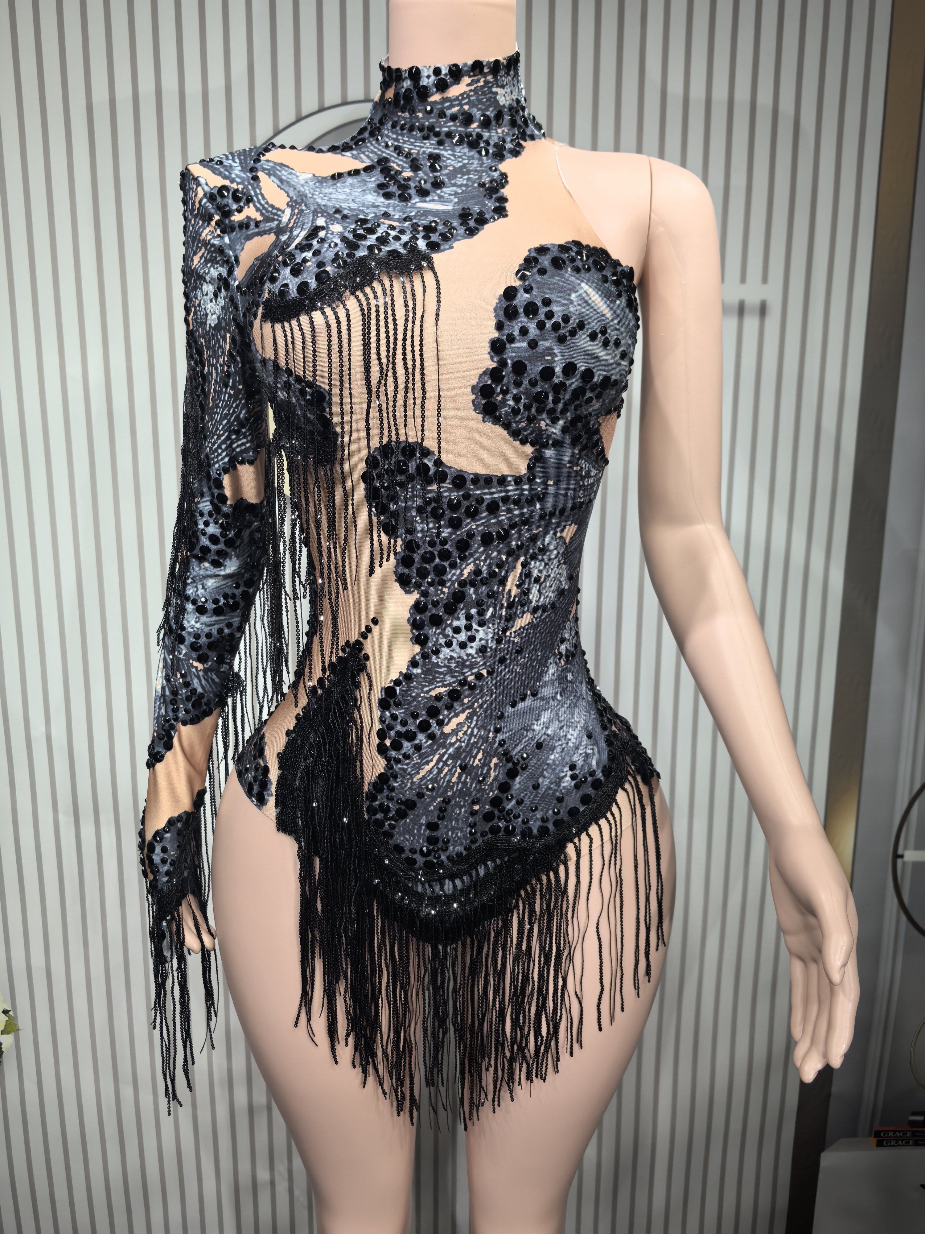 Sexy Skinny Leotard Singer Dan - مراجعة Rhinestone Banding Trim وسعره