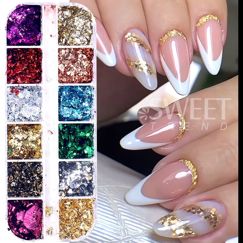 12 Grids Golden Foils Nails Gl - مراجعة Glitter Vinyl Roll وسعره