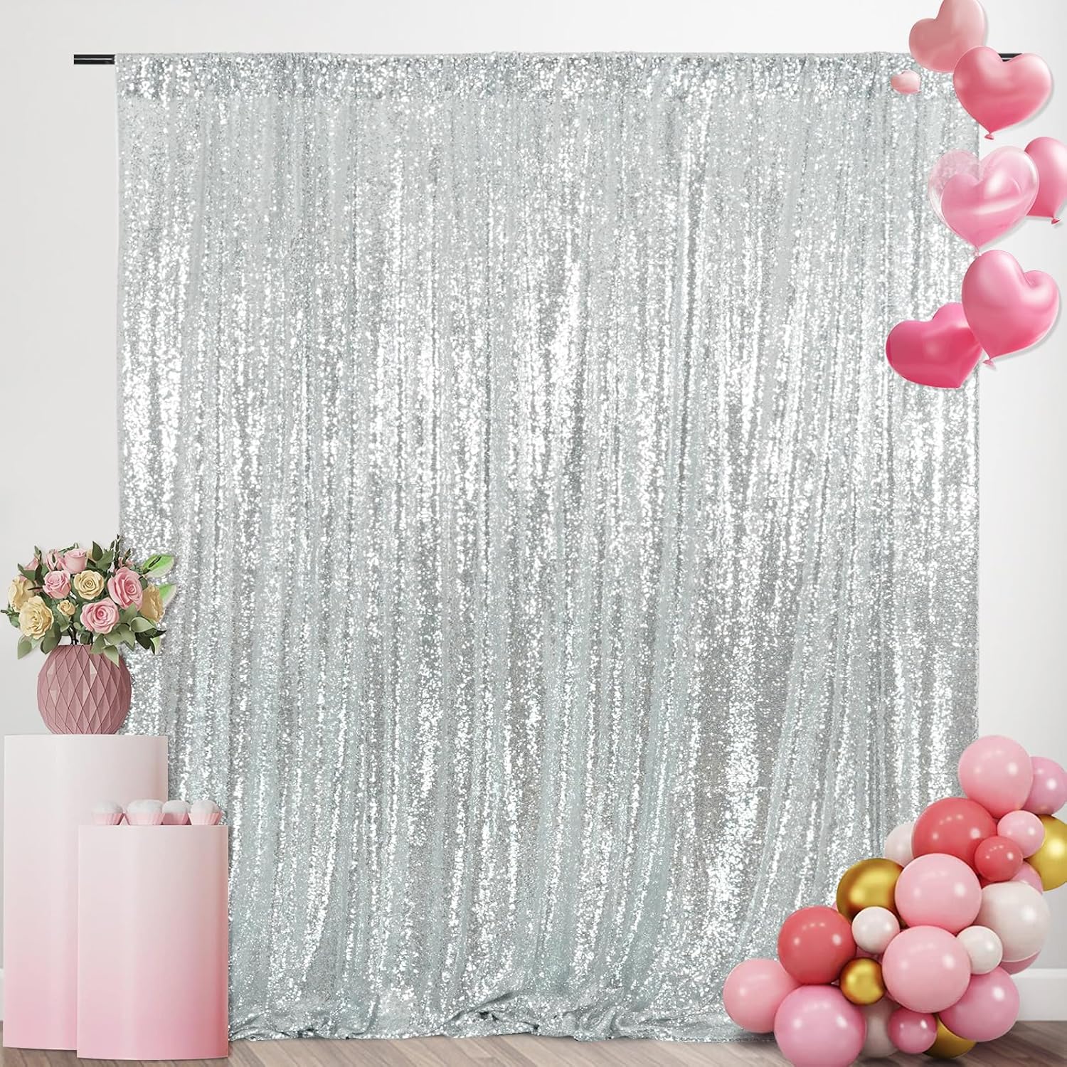 Silver Sequin Backdrop Curtain - مراجعة Sequin Fabric Panel وسعره