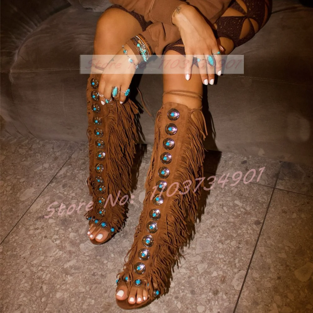 Tassels Open Toe Gems Knee Hig - مراجعة Tassel Fringe Trim وسعره