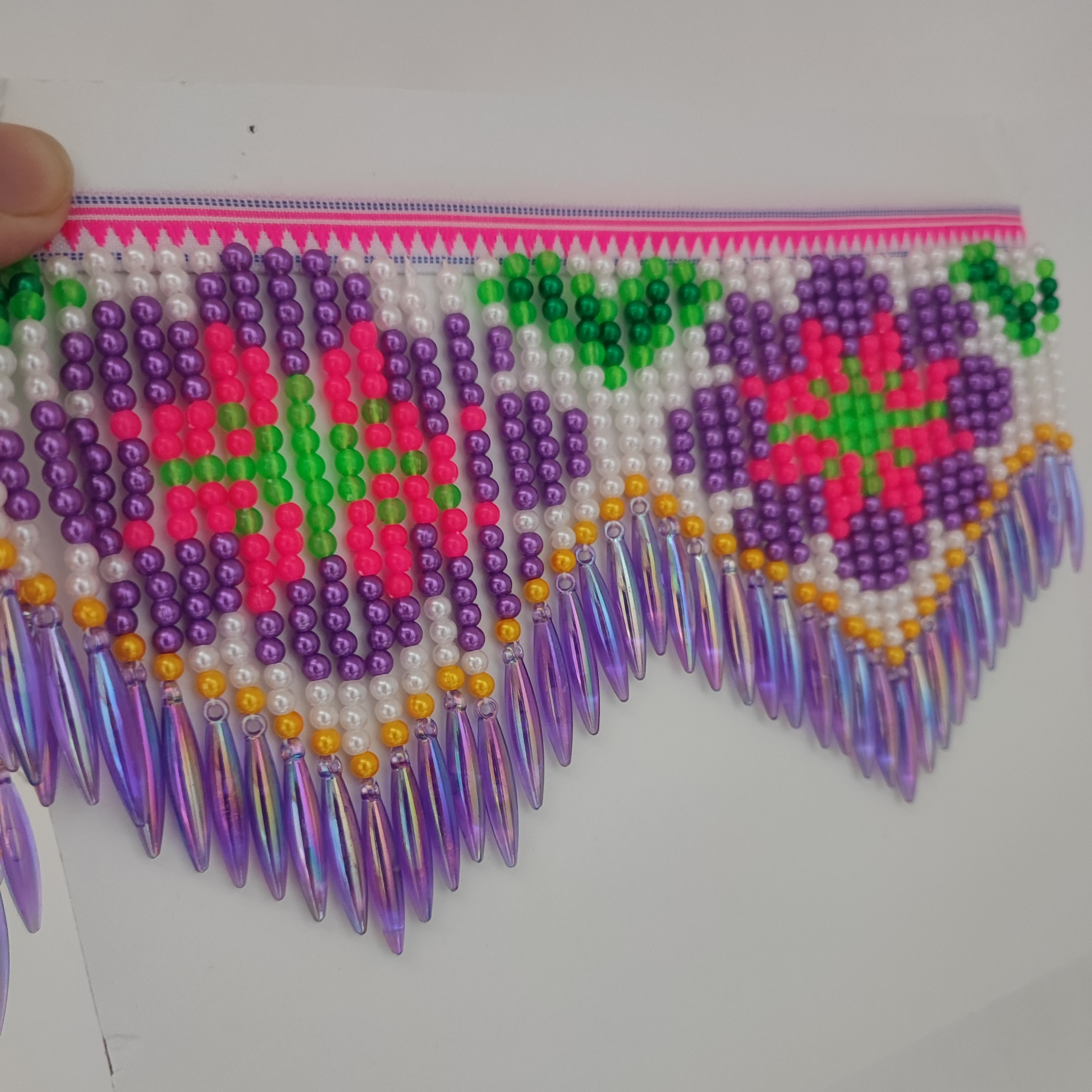 10cm Wide Purple Daisy Pattern - مراجعة Beaded Trim Fringe وسعره