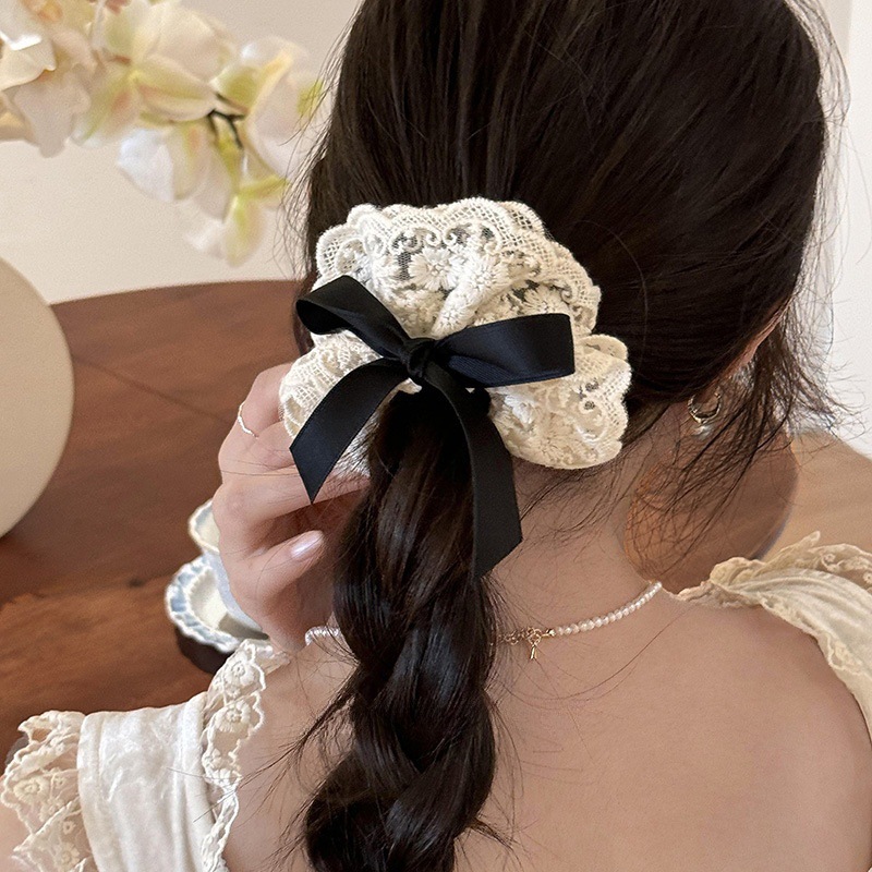 French retro double layered bo - مراجعة Lace Ribbon Trim وسعره