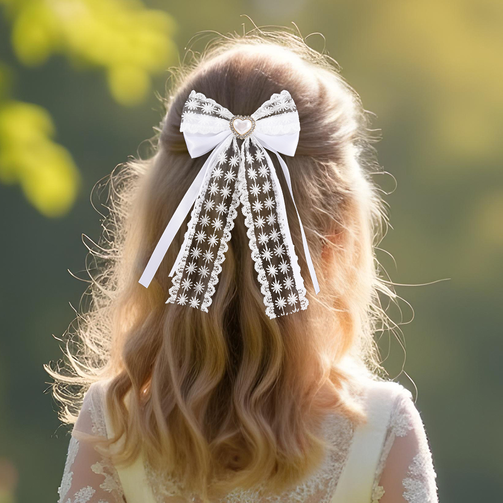 2Pcs Flower Lace Bow Hair Clip - مراجعة Lace Ribbon Trim وسعره