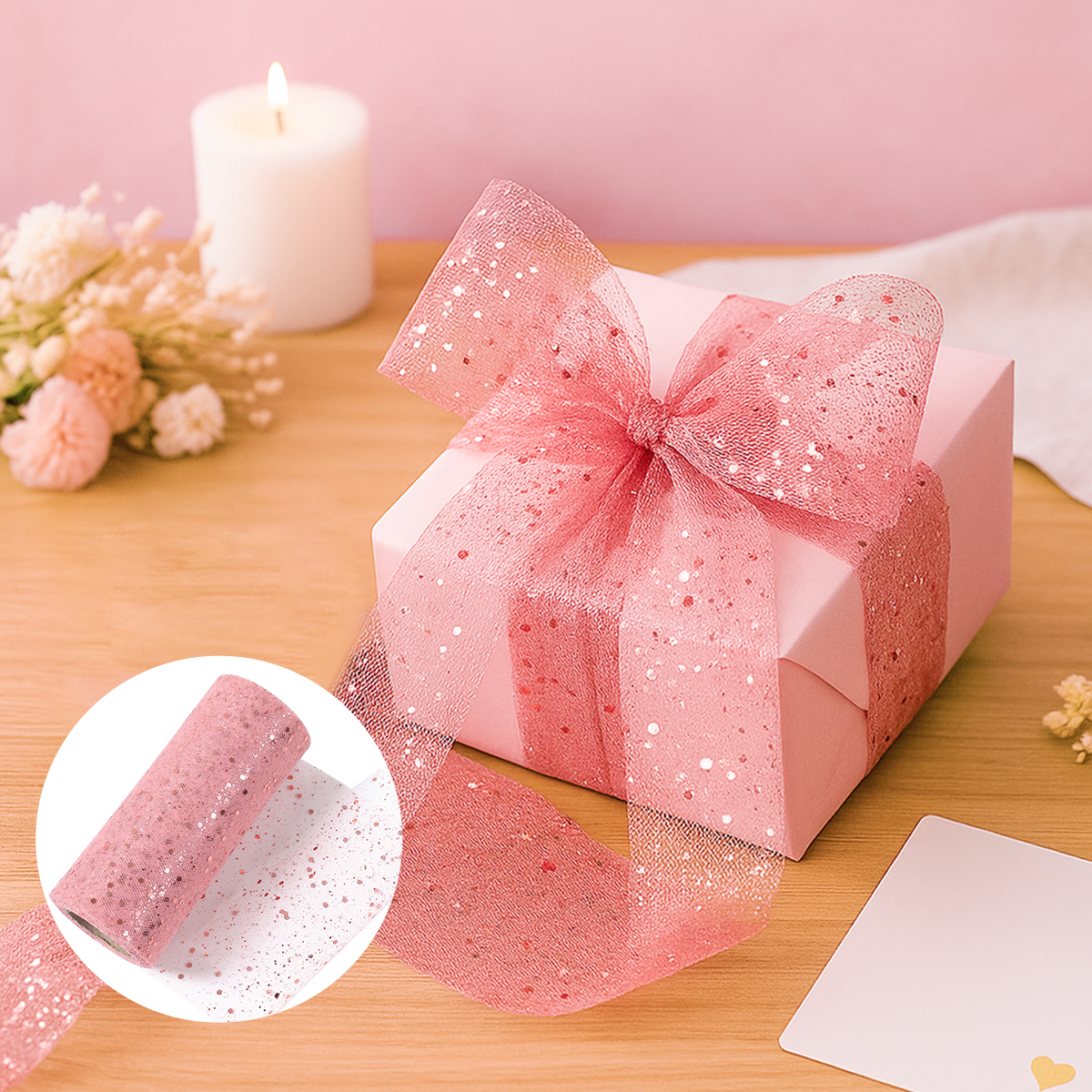 Glitter Tulle Rolls Birthday P - مراجعة Organza Ribbon Spool وسعره