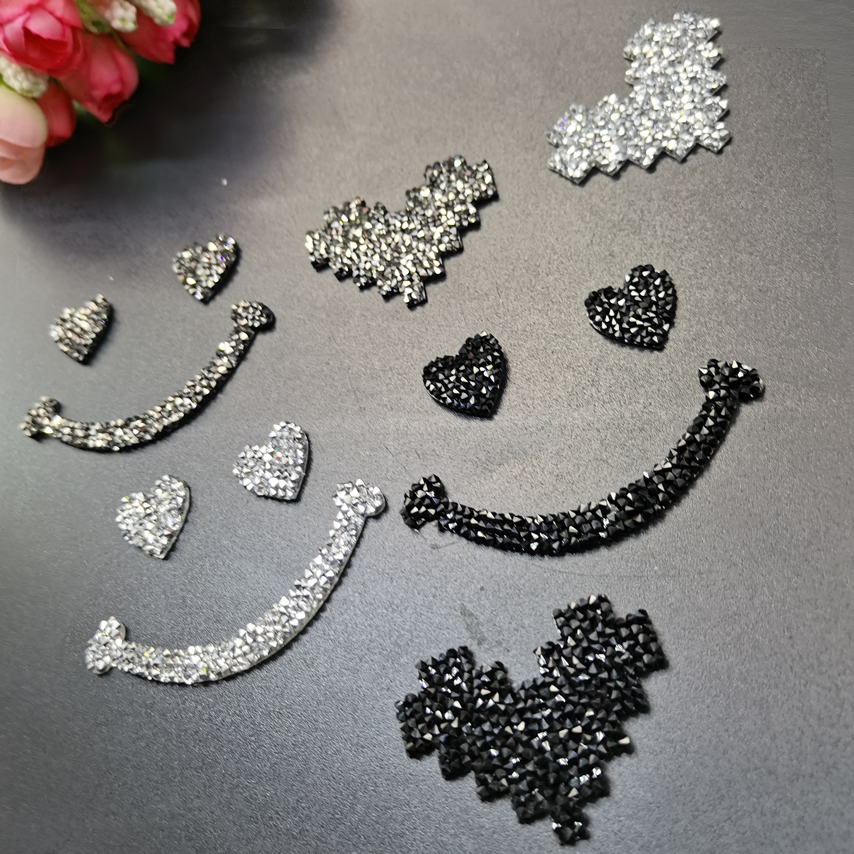 New 3colors Glitter Heart Smil - مراجعة Hotfix Rhinestone Sheet وسعره
