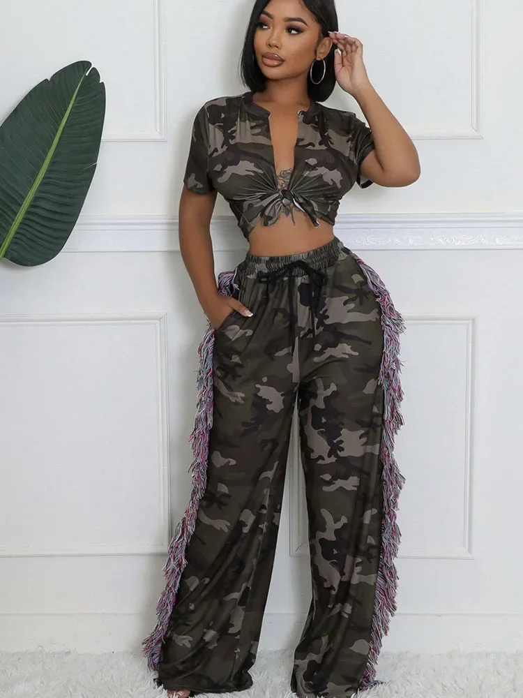 Camouflage Printed Two Piece S - مراجعة Tassel Fringe Trim وسعره