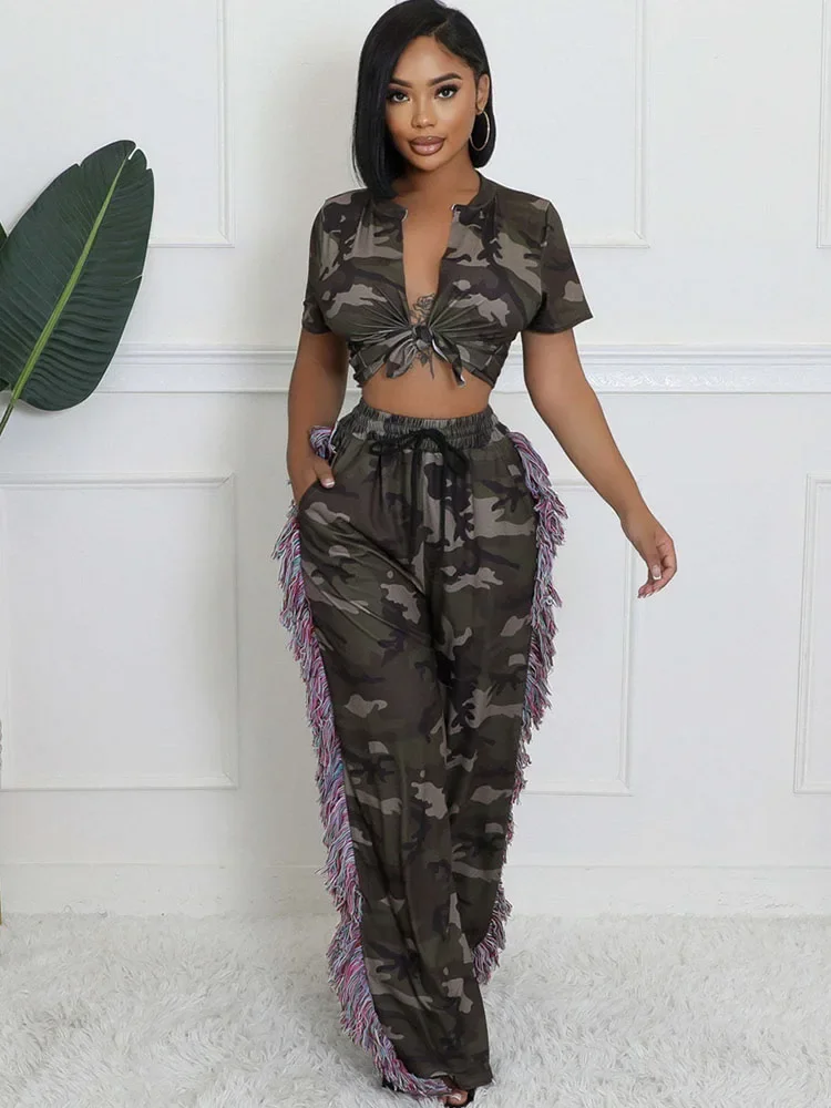 Camouflage Printed Two Piece S - مراجعة Tassel Fringe Trim وسعره