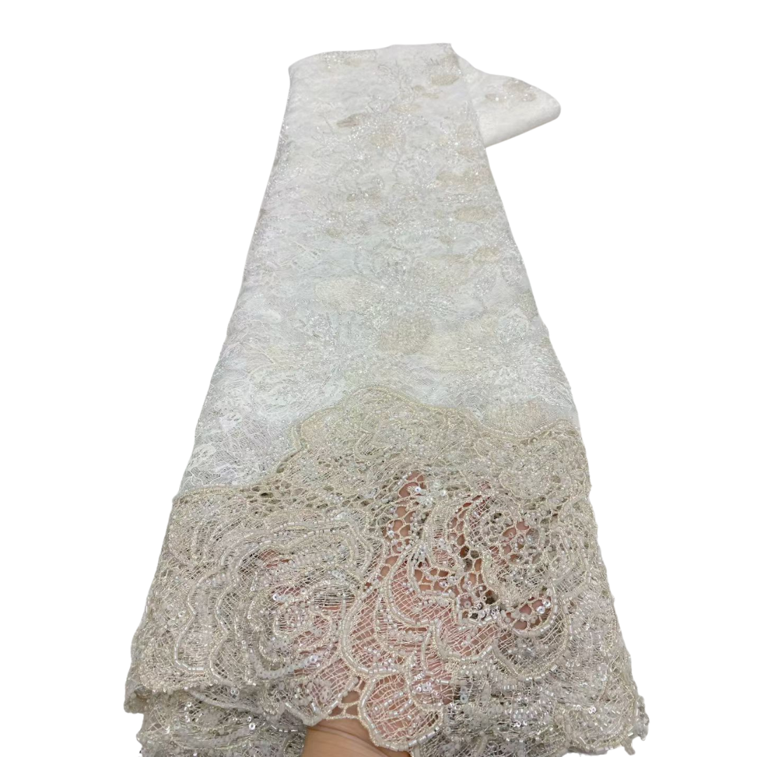Lastest African French Floral  - مراجعة Beaded Trim Fringe وسعره