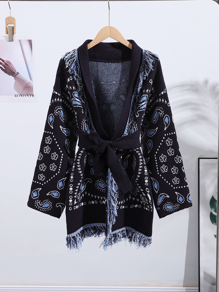 Elegant Print Tassel Cardigan  - مراجعة Tassel Fringe Trim وسعره