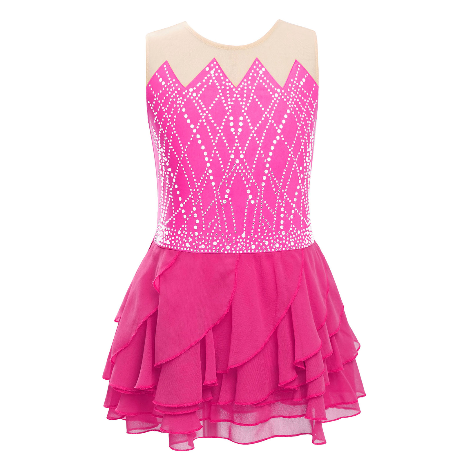 Girls Mesh Figure Skating Dres - مراجعة Rhinestone Banding Trim وسعره
