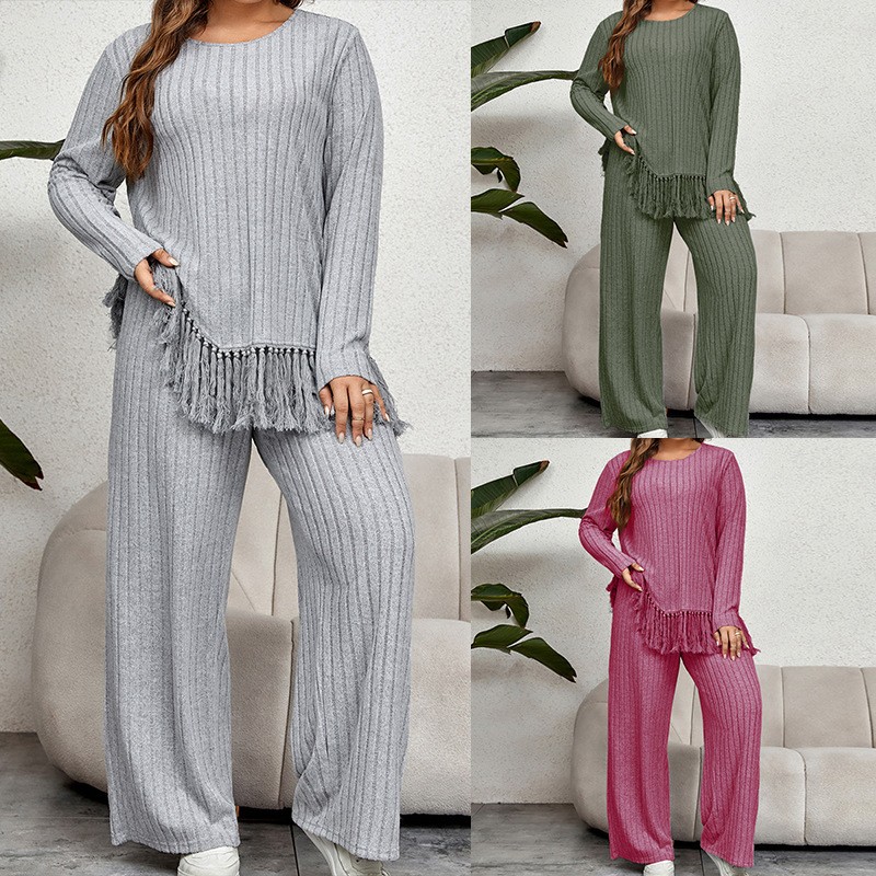 Women's 2-piece Set Casual Pan - مراجعة Tassel Fringe Trim وسعره