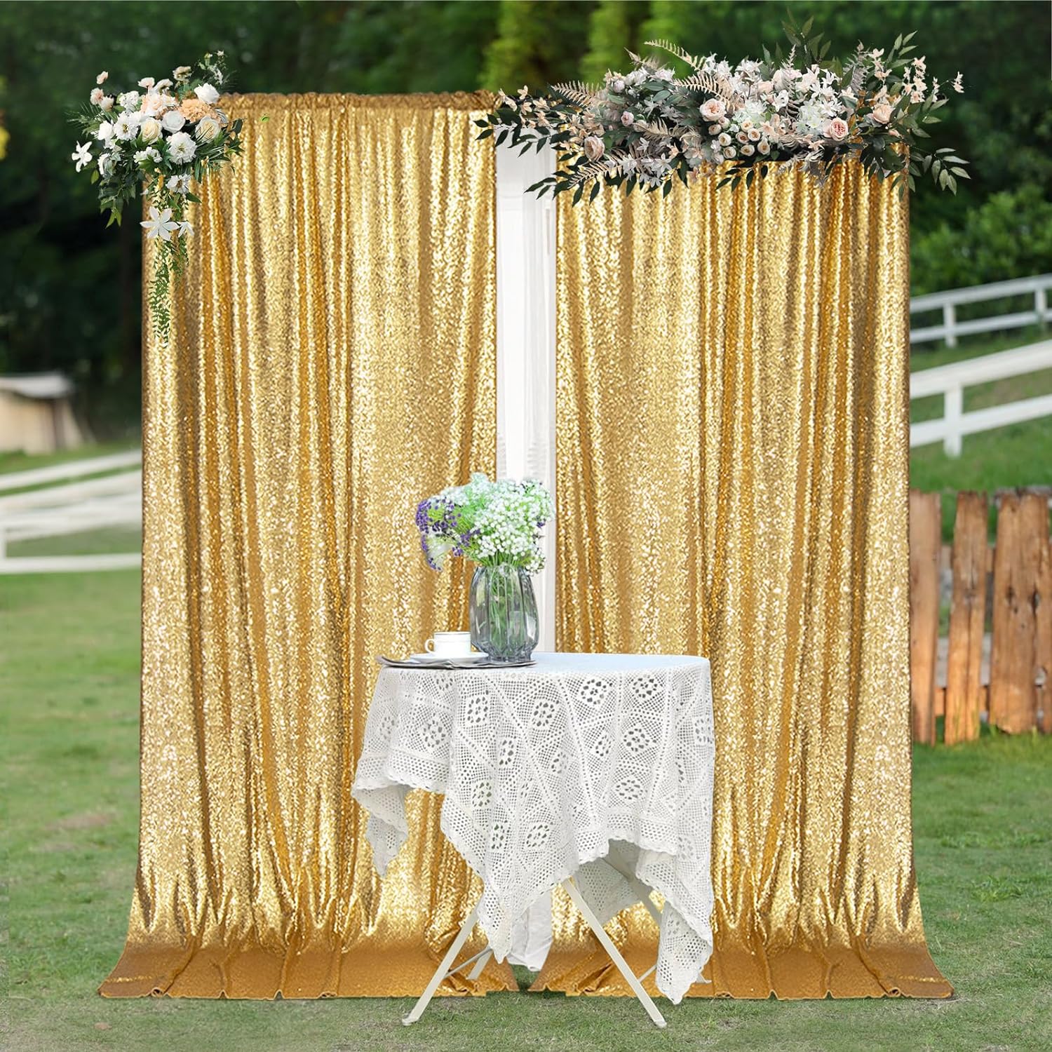 2×8FT-4PCS Gold Sequin Backdro - مراجعة Sequin Fabric Panel وسعره