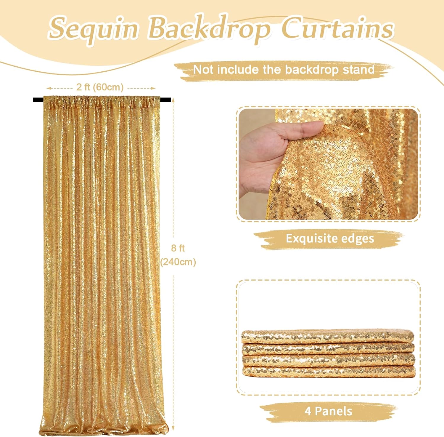 2×8FT-4PCS Gold Sequin Backdro - مراجعة Sequin Fabric Panel وسعره