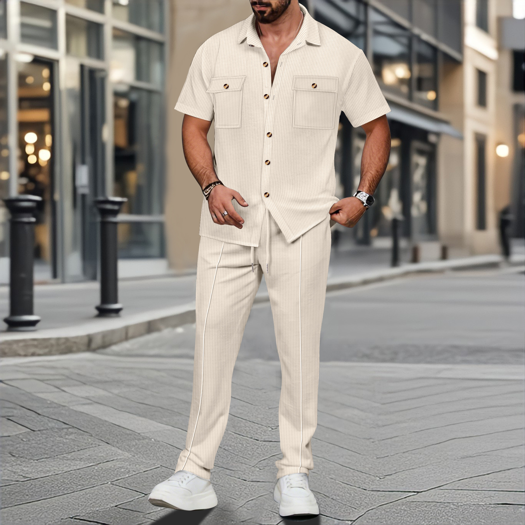 Men Summer Solid Color Lapel B - مراجعة Embellish Knit وسعره
