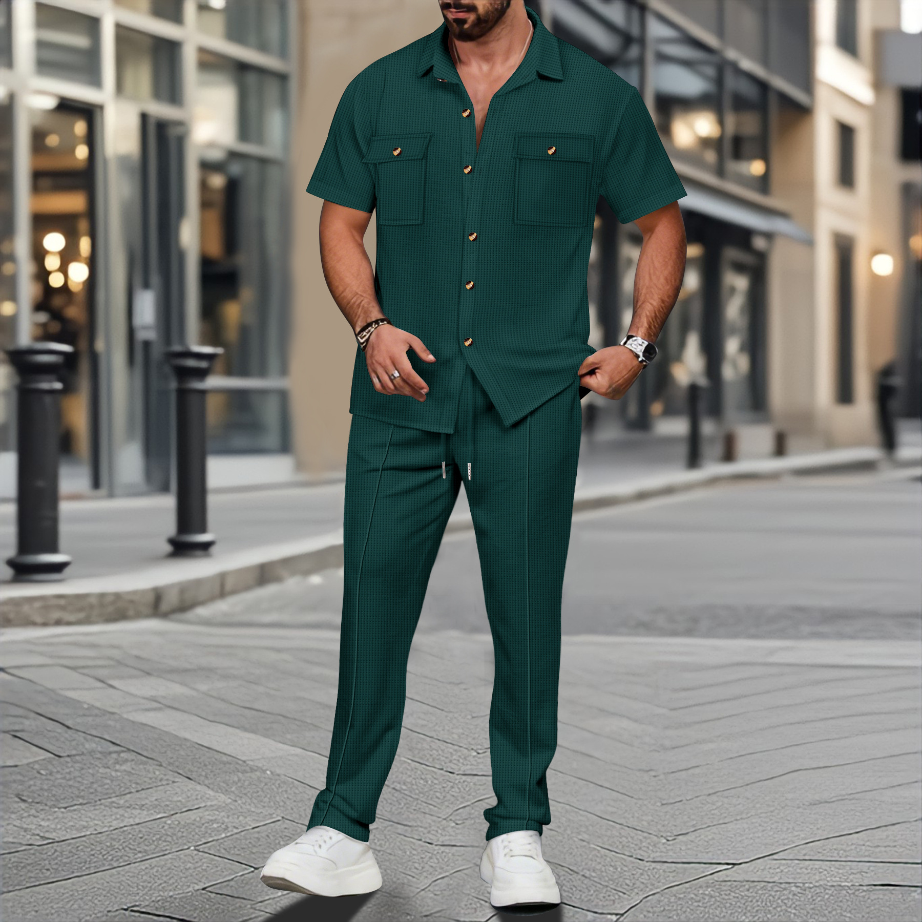 Men Summer Solid Color Lapel B - مراجعة Embellish Knit وسعره