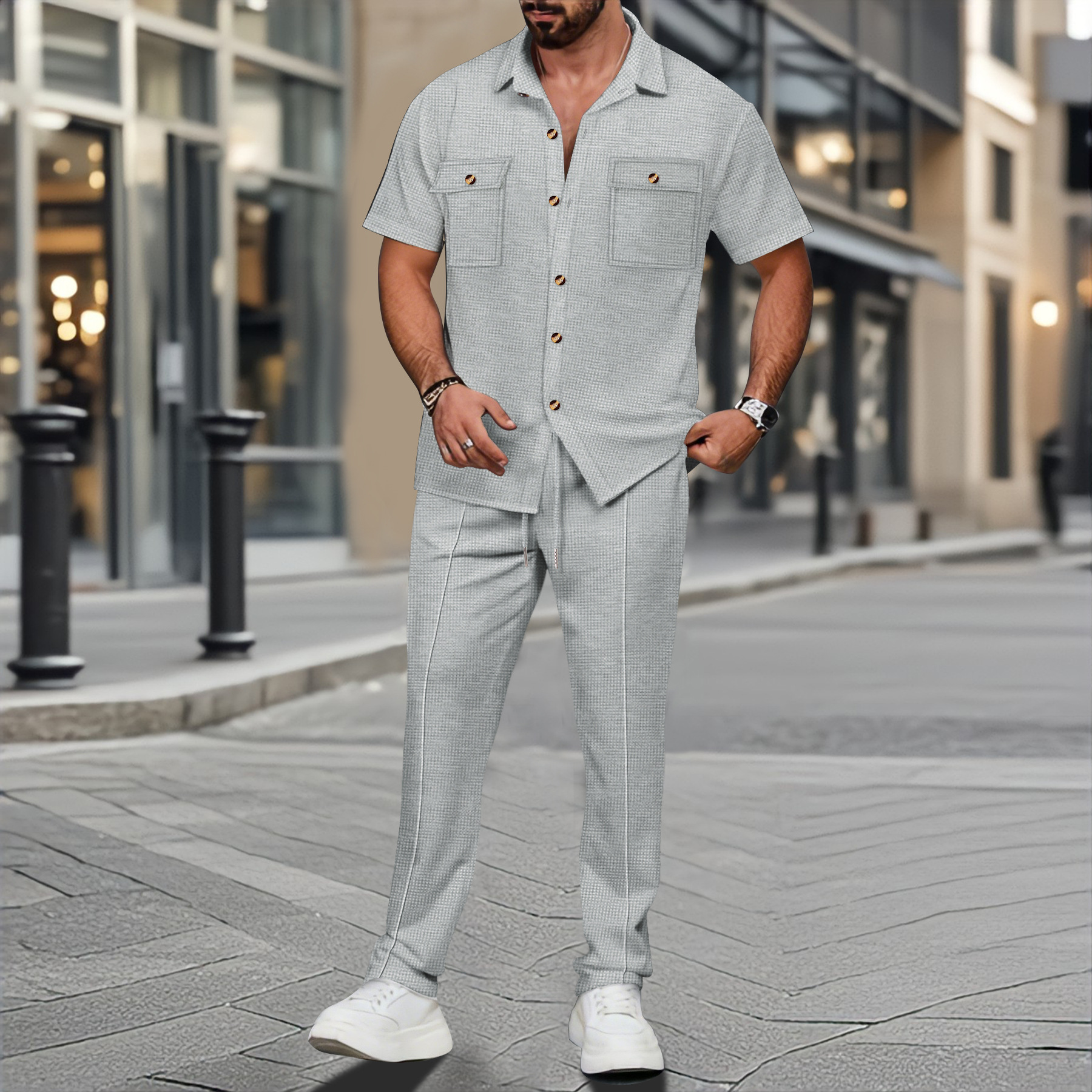 Men Summer Solid Color Lapel B - مراجعة Embellish Knit وسعره