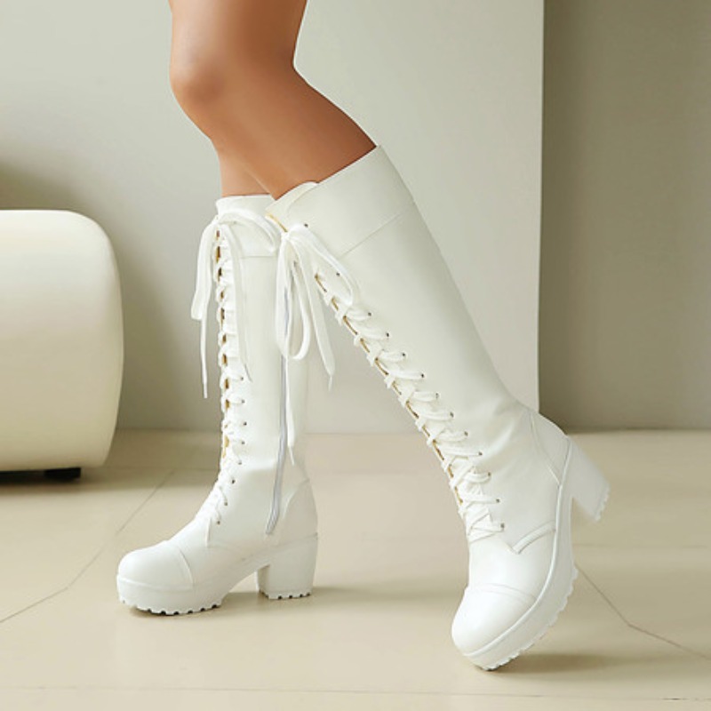 Womens Knee High Lace Up Comba - مراجعة Guipure Lace Panel وسعره